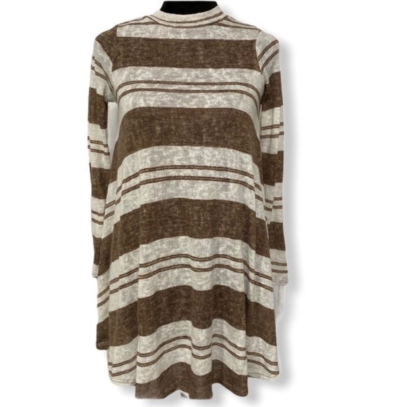 Black Bead stripe Dress tunic lightweight taupe size small - Picture 1 of 7